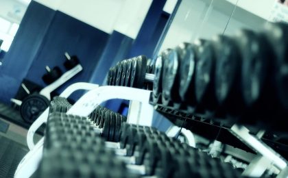 Weights used for an ice hockey weight training program.