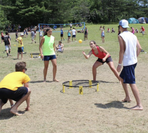 Hockey players playing a game of Spike Ball to help improve their agility.
